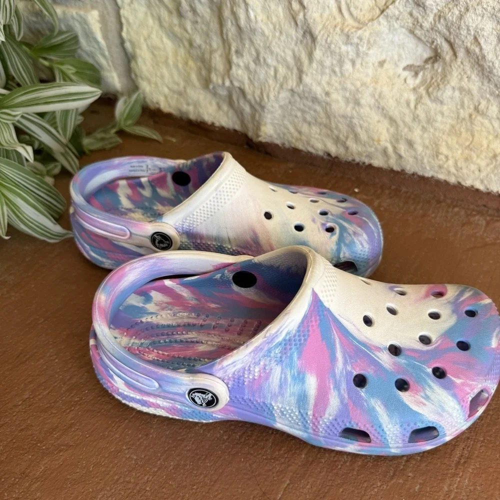 Crocs Classic Clog 206838 Unisex Marbled Pink Purple White Kids Size 4